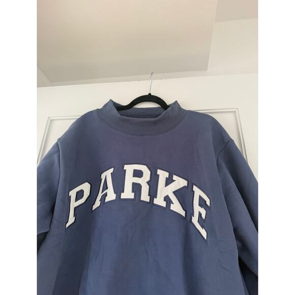 Parke Varsity Pullover Sweatshirt Blue Mockneck Lettering Patch - Picture 4 of 7